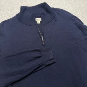 Goodthreads Mens XXL Navy Blue 100% Merino Wool Quarter Zip Sweater Mock Neck
